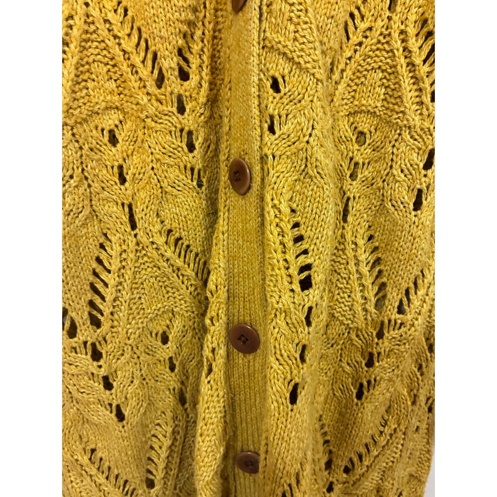Sundance Autumn Light Silk Blend Pointelle Duster Cardigan Mustard Longline M - Picture 3 of 6